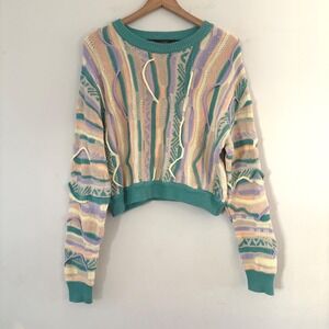 Forever 21 3D Knit Women Sweater M Crop‎ Grandpa Biggie Cosby Coogi-Inspired 90s